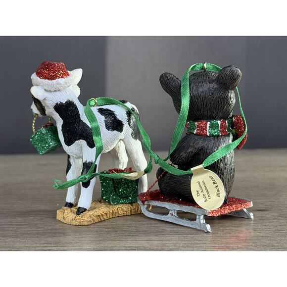 NIB Pair Danbury Mint Baby Animal Ornament Collection Calf And Black Bear - Picture 3 of 7